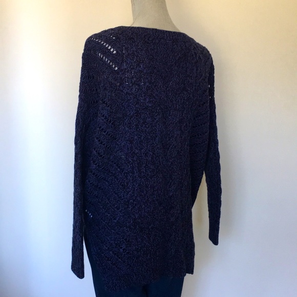 Express Blue & Black Open Weave Cable Knit Hi-lo Hem Pullover Sweater, sz Medium - Picture 6 of 13